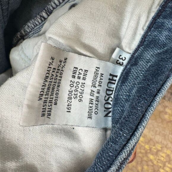 Hudson Men's Blake Slim Straight Distressed Whiskered Jeans Size 33 - Picture 4 of 7